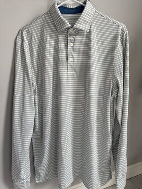 Southern Tide Men's Long-Sleeve Striped Polo - Light Gray & White